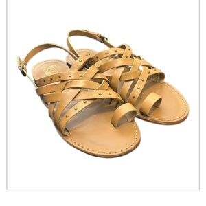 Franco Sarto Crisscross Leather Strappy Studded Flats Sandals Women size 6